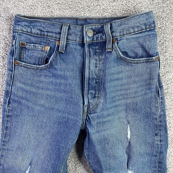 Levi’s 501 Jeans Women’s 24X26 Blue Skinny Mid-Rise Medium Wash Button Fly - Picture 4 of 14